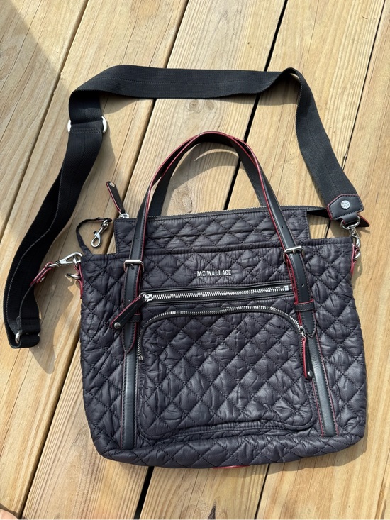 MZ Wallace Handbags - MZ Wallace Quilted Black Tote with Red Trim